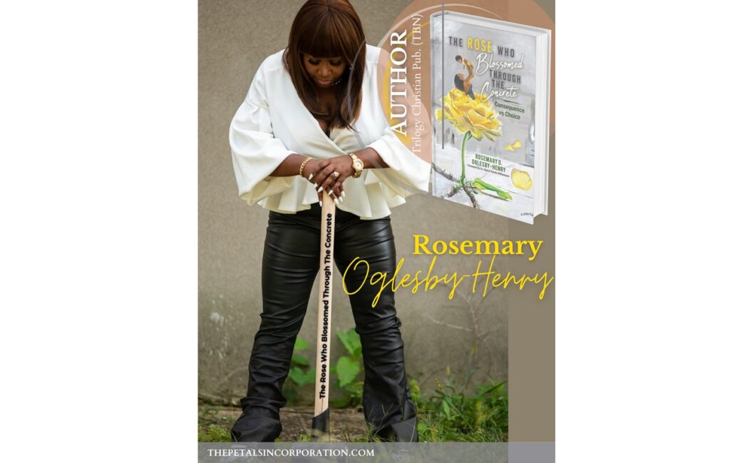 Rosemary D. Oglesby-Henry with her book The Rose Who Blossomed Through the Concrete